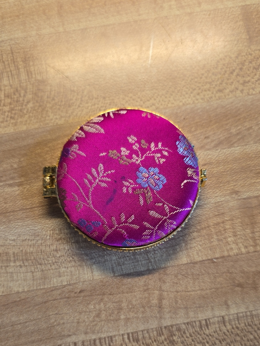 VINTAGE Pink Floral Satin Compact Mirror